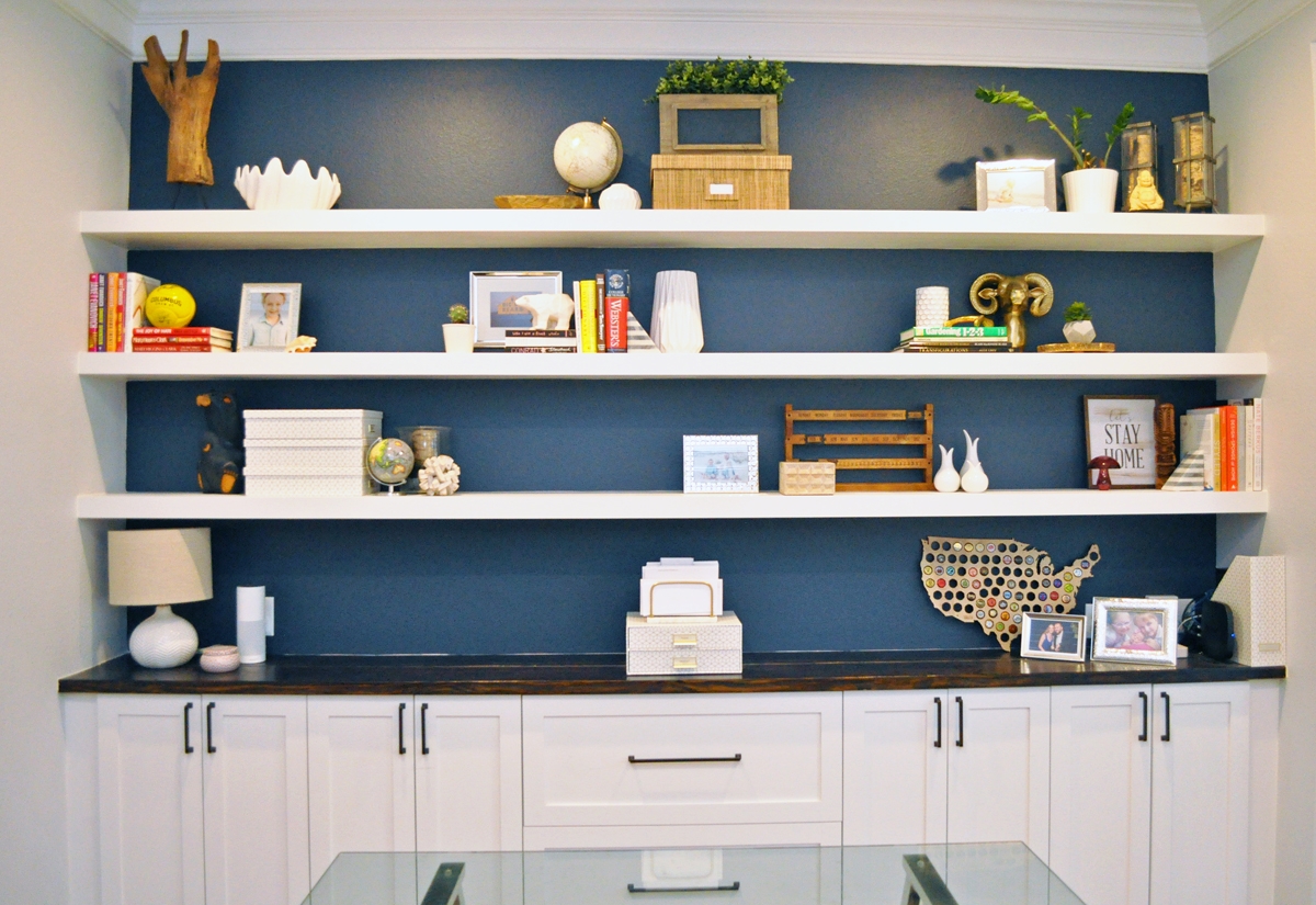 DIY Wall to Wall Floating Shelves - Domestically Blissful