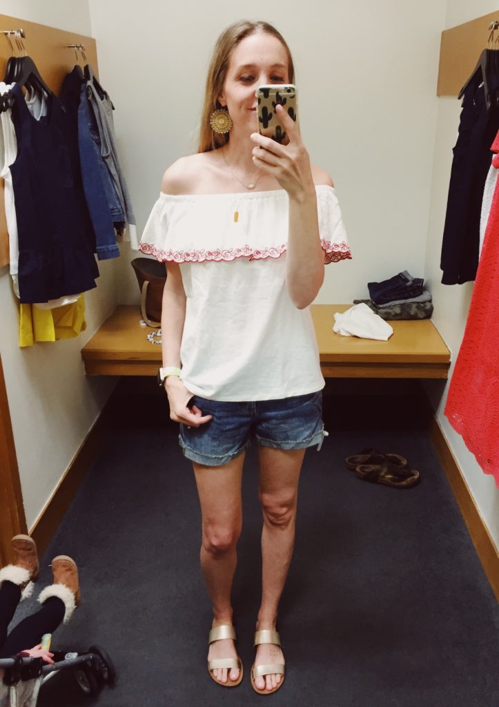 J.Crew Factory Off The Shoulder Tee. See all of the cute things I found at my local J.Crew Factory store in March 2018.