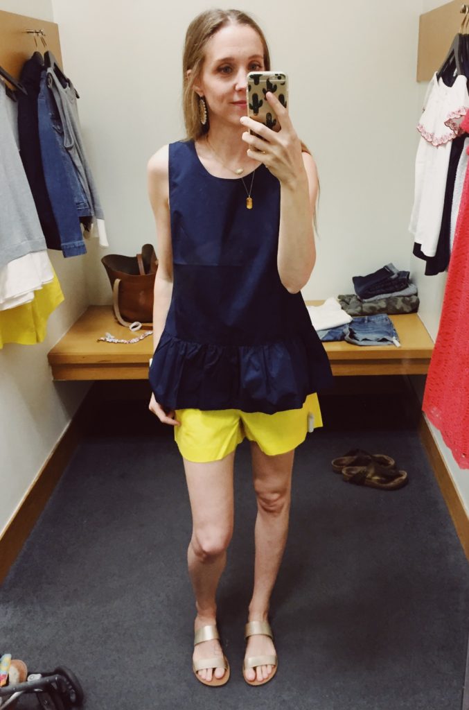 J.Crew Factory Ruffle Shorts and Peplum bow back top. See all of the cute things I found at my local J.Crew Factory store in March 2018.