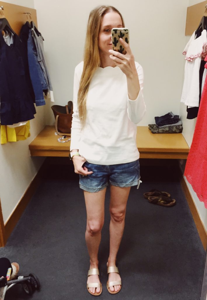 J.Crew Factory Scallop Tee and Denim Shorts. See all of the cute things I found at my local J.Crew Factory store in March 2018.