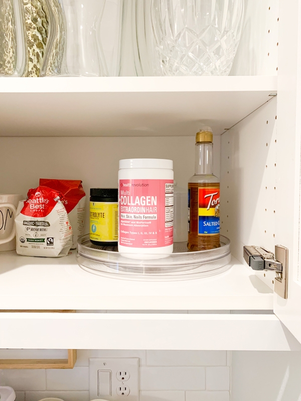 See what I ordered on Amazon in February 2020 including this clear turntable for organizing cabinets!!