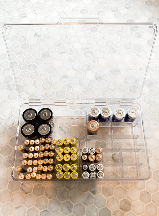Acrylic Battery Organizer in our Tall Utility Cabinet