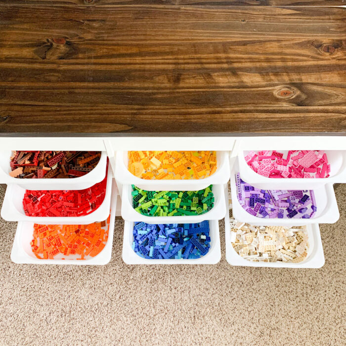 One Room Challenge Lego Storage. See how we organized our legos by color!