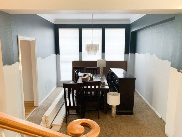 The first step in our Dining Room Remodel was to paint the walls Hale Navy.