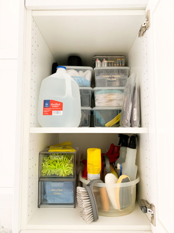 How I organize my cleaning supply & household items in our utility closet.