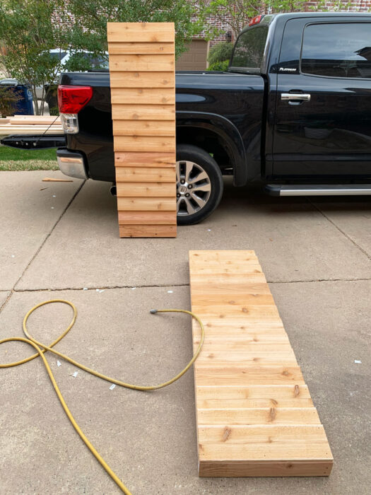 The front walls of our DIY Cedar Garden Shed