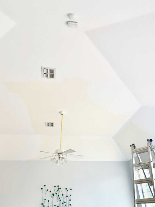 We're doing a mini Master Bedroom Makeover! Its a small refresh to update the space. Painting the ceiling a bright fresh white was an easy project to check off the list that made a big impact!