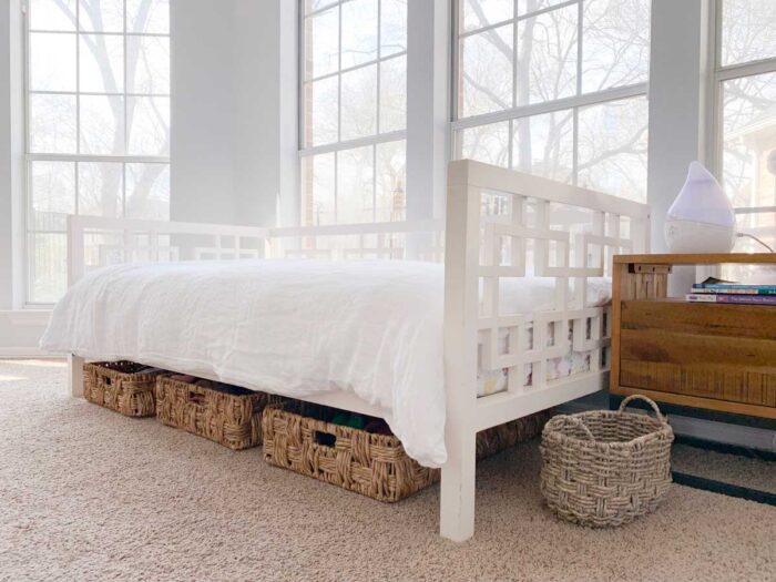 Daybed in Master Bedroom for Special Needs Child. We created a space where our kid could sleep safely near us that also blended in with our decor.