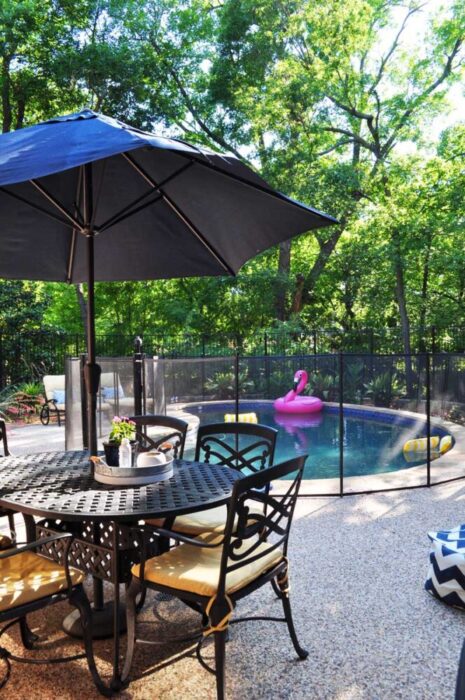 Our pool is the main attraction of our backyard, and a great place for friends and family to cool off during the Texas heat.