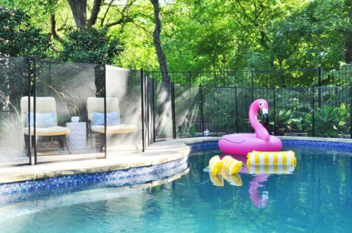 I've joined several other fabulous bloggers to bring your our Summer Spaces Blog Hop! Our Pool Fence is a safety must and is easy to remove when we don't want it up.